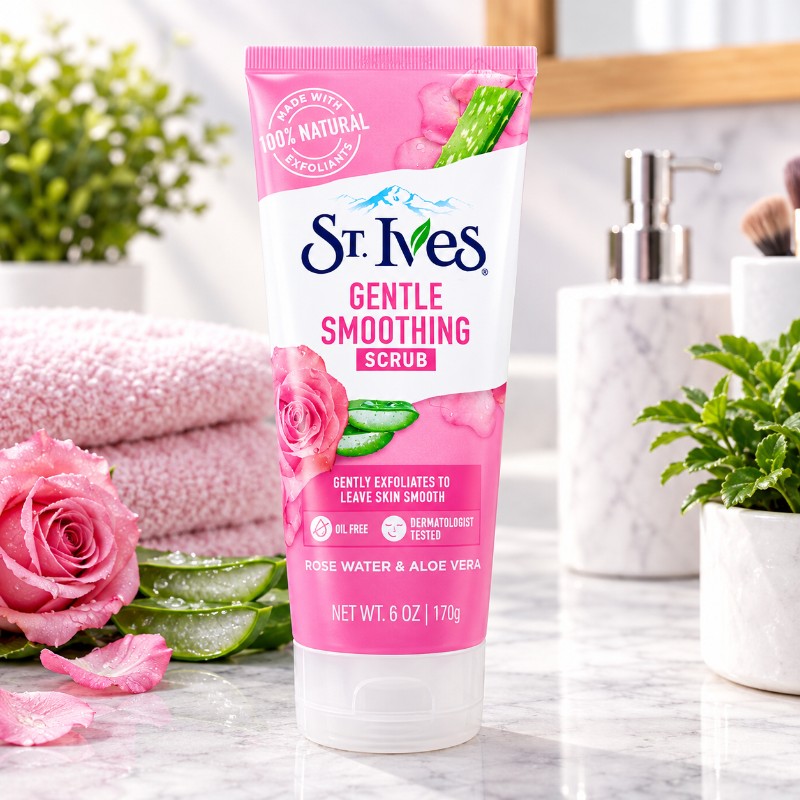St. Ives Gentle Smoothing Rose Water & Aloe Vera Scrub – 100% Natural Exfoliants | 170g