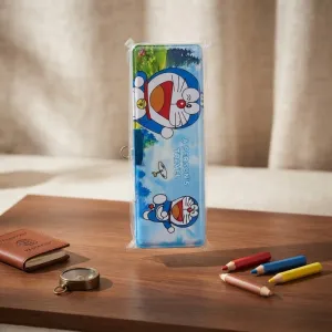 Doraemon Theme Metal Pencil Box - Cartoon Printed Stationery Organizer & Geometry Case for Kids
