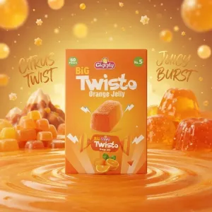 Giggly Big Twisto Orange Jelly – Citrus Twist Sweet Box (60 Pieces)