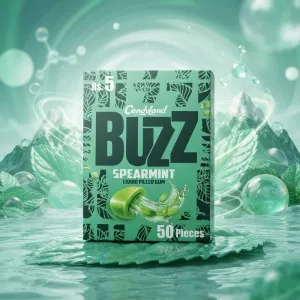 Candyland Buzz Spearmint Liquid Filled Gum - 50 Pieces Box | Refreshing Mint Flavor Chewing Gum