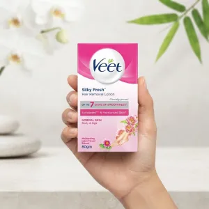 Veet Silky Fresh Hair Removal Lotion for Normal Skin - Body & Legs, Moisturizing Lotus Flower Extract, 80g