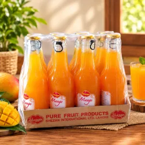 Shezan Mango Juice Glass Bottles - Pure Fruit Drink Multipack, Refreshing Real Mango Taste