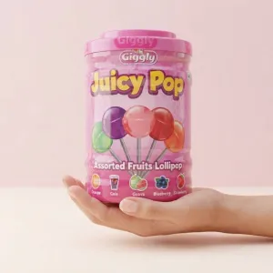 Giggly Juicy Pop Assorted Fruits Lollipops Jar