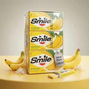 Smile Banana Flavoured Bubble Gum / Chewing Gum - Value Pack 6 Sticks