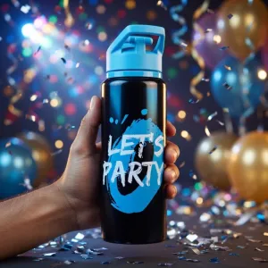Title: Stylish "Let's Party" Motivational Sports Water Bottle - Leakproof Gym, Fitness, Outdoor and Party Drinking Bottle with Carry Cap (Black)