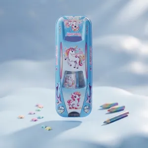 Unicorn Theme Car-Shaped Metal Pencil Box | Cute Stationery Organizer & Geometry Case for Kids