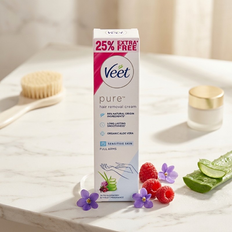 Veet Pure Hair Removal Cream 63g | Sensitive Skin | Raspberry & Violet Fragrance | Aloe Vera