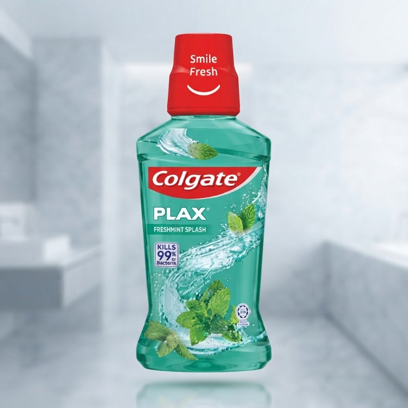 Colgate Plax Freshmint Splash Mouthwash – Antibacterial Oral Rinse for Fresh Breath, 99% Bacteria Removal Claim, Mint Flavor