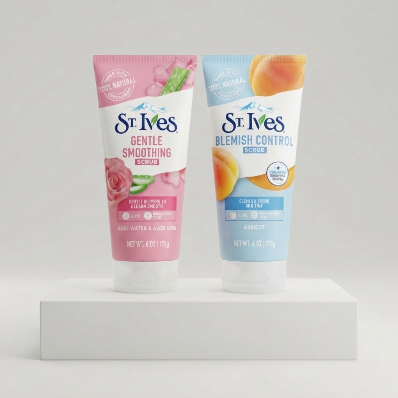 St. Ives Facial Scrub 170g – Gentle Smoothing Rose Water & Aloe Vera and Blemish Control Apricot Face Scrub
