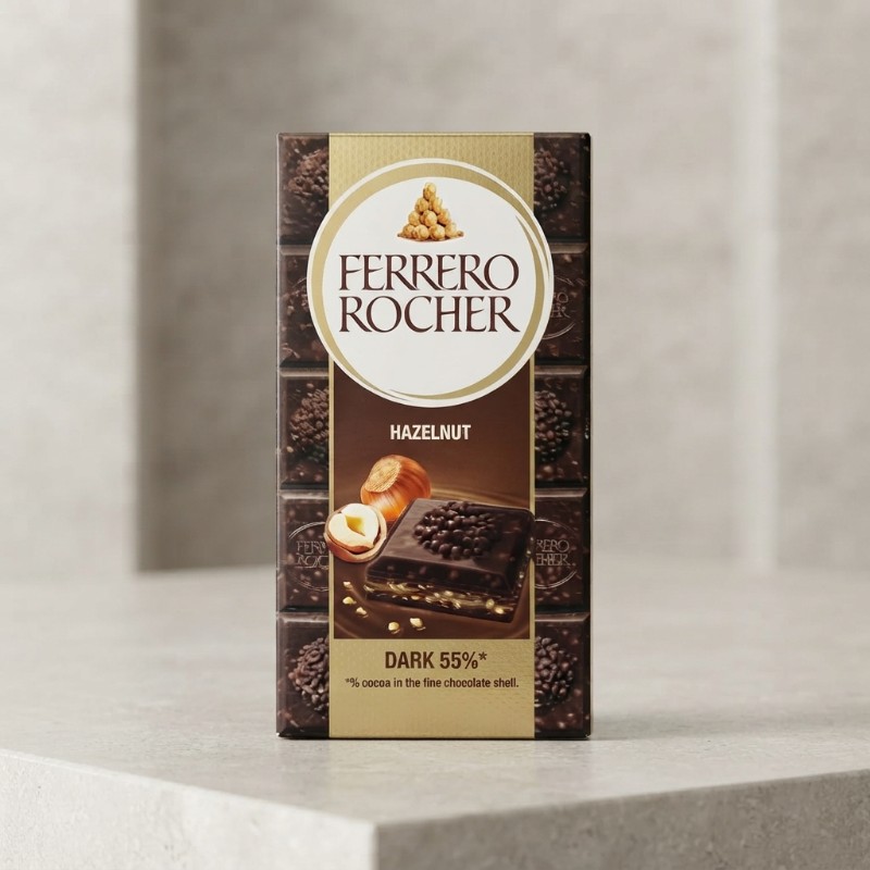 Ferrero Rocher Dark Hazelnut Chocolate 55% Cocoa – Premium Dark Chocolate Bar with Hazelnut Flavor for Chocolate Lovers
