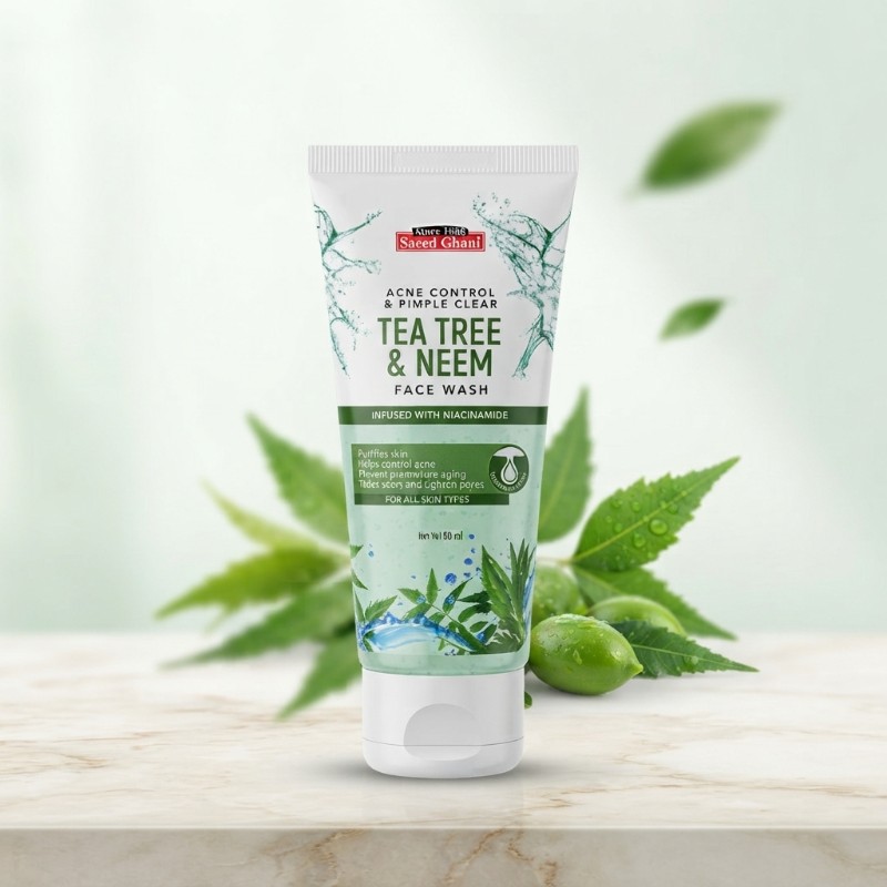 Saeed Ghani Tea Tree & Neem Face Wash 50ml – Acne Control & Pimple Clear Facial Cleanser Infused with Niacinamide