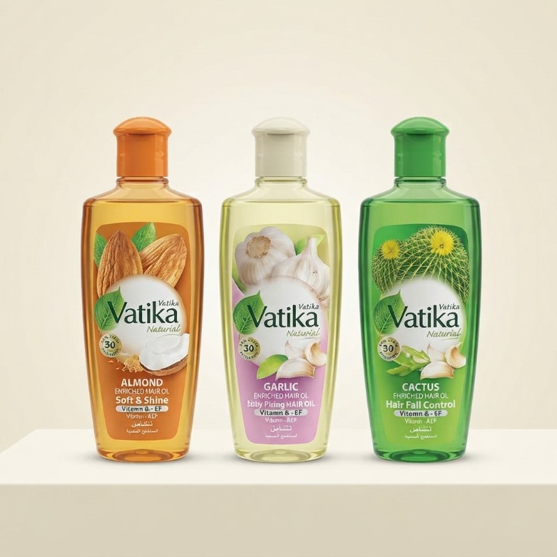 Vatika Naturals Small Hair Oil – Almond, Garlic & Cactus Enriched Hair Oil for Soft, Shiny & Healthy-Looking Hair