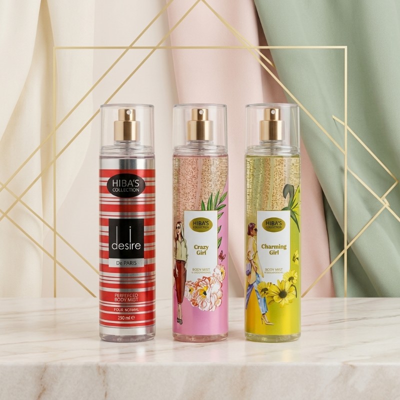 HIBA'S COLLECTION Body Mist 250ml – Desire, Crazy Girl & Charming Girl | Refreshing Perfumed Body Mist for Women