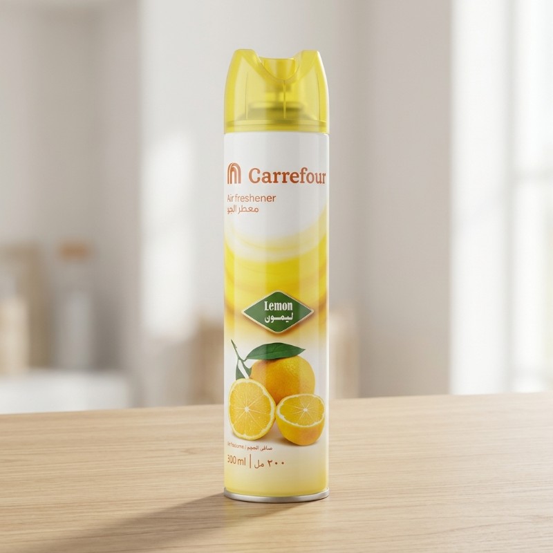 Carrefour Lemon Air Freshener 300ml – Fresh Citrus Fragrance Spray for Home, Office, Bedroom & Living Spaces