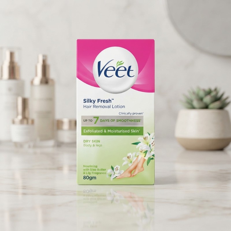 Veet Silky Fresh Hair Removal Lotion 80g | For Dry Skin | Body & Legs | Shea Butter & Lily Fragrance