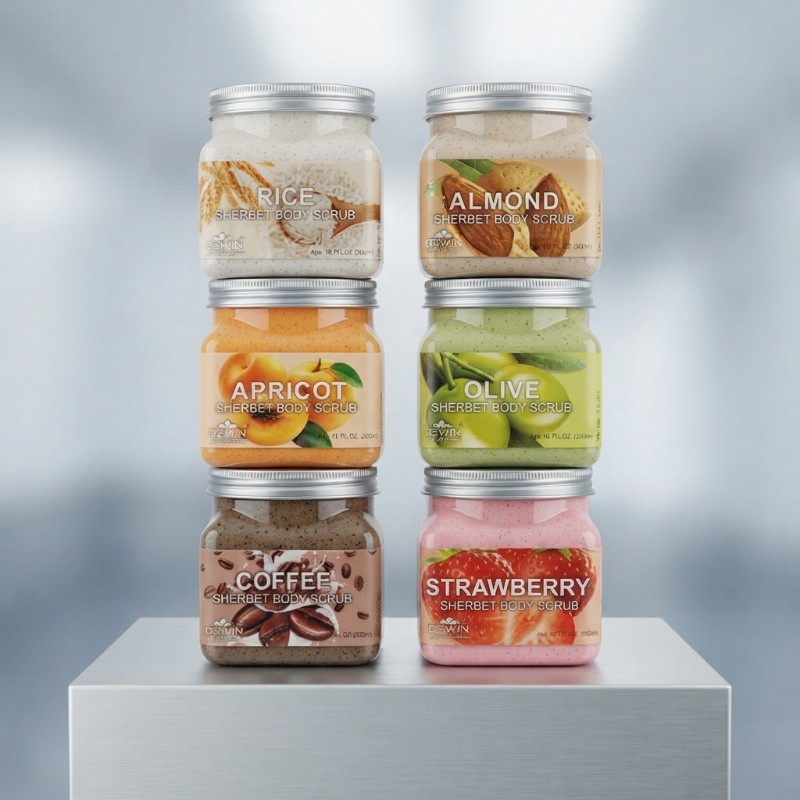 Sherbet Body Scrub 350ml | Rice, Almond, Apricot, Olive, Coffee & Strawberry | Exfoliating Body Scrub