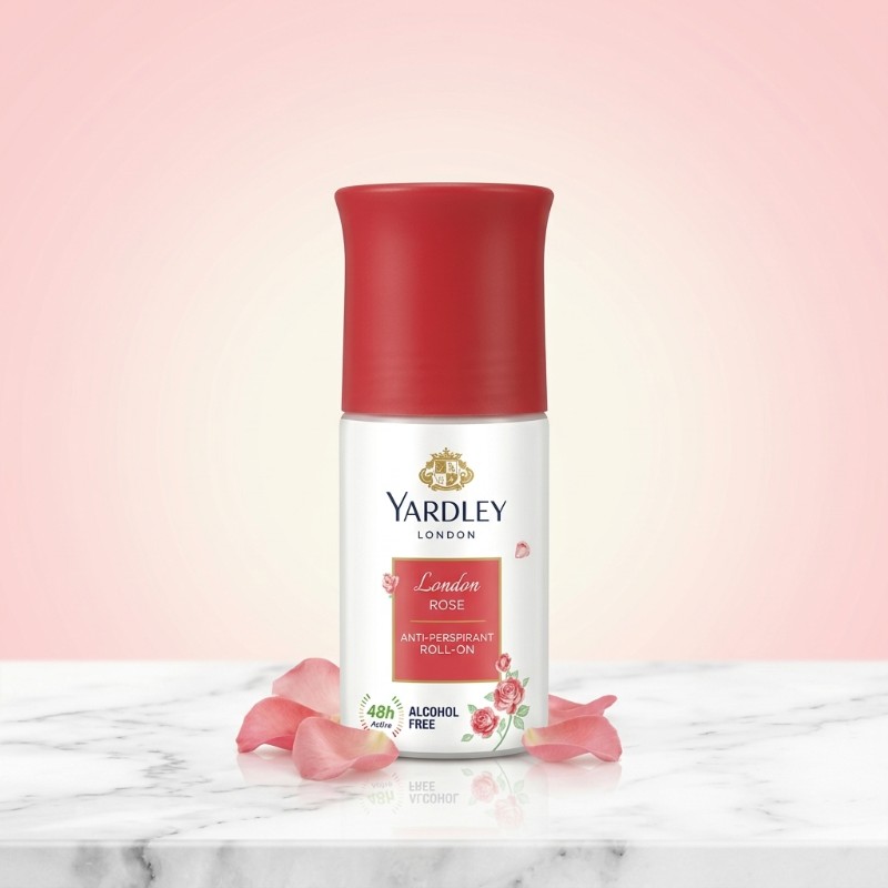 Yardley London Rose Anti-Perspirant Roll-On 50ml | Alcohol Free | 48-Hour Sweat Protection for Women