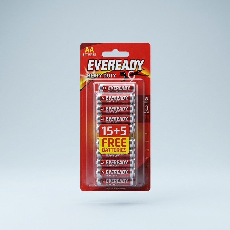 Eveready Heavy Duty AA Batteries 15+5 Free Pack | R6 Carbon Zinc Battery Cells | Total 20 Batteries