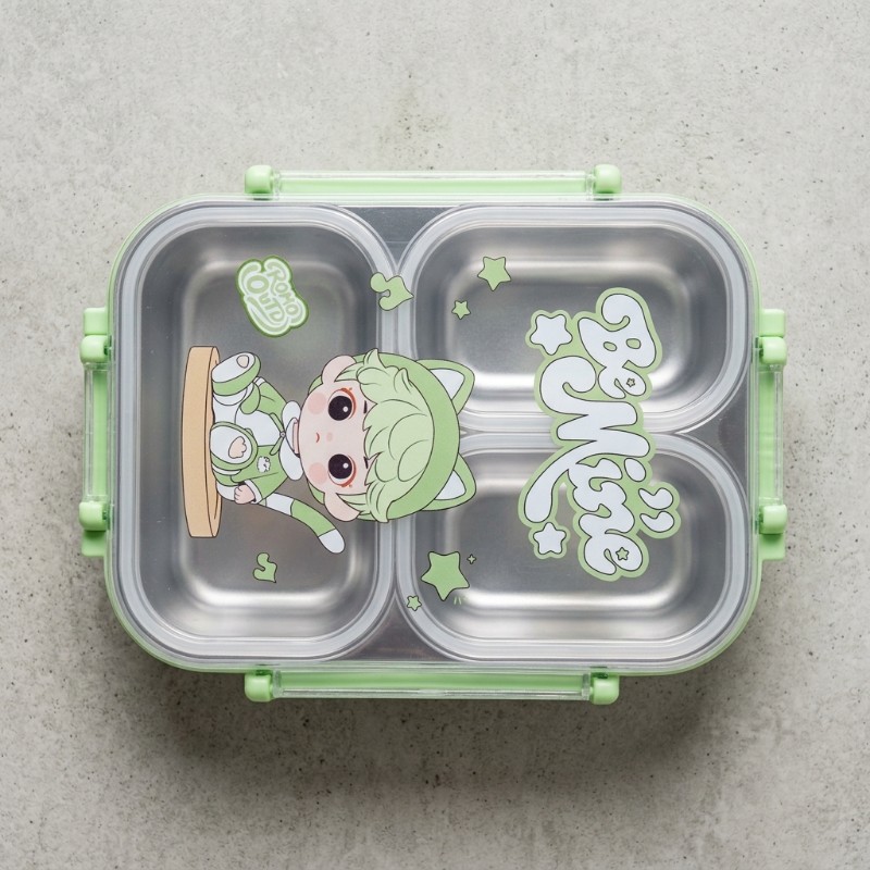 3 Compartment Kids Lunch Box with Secure Locking Lid | Cute Cartoon Food Storage Container for School & Office