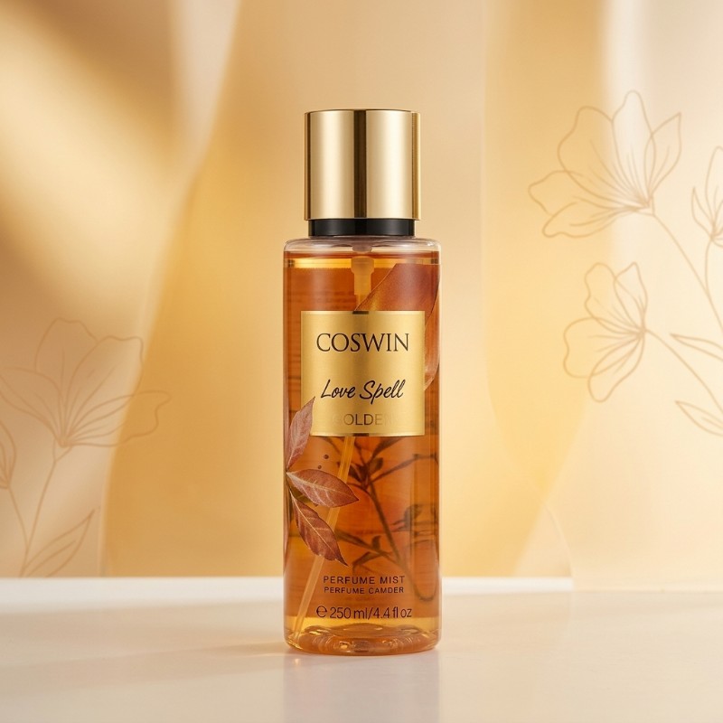 COSWIN Love Spell Golden Perfume Mist 250ml – Elegant Floral Fragrance | Refreshing Body Mist for Women