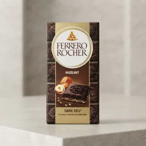 Ferrero Rocher Dark Hazelnut Chocolate 55% Cocoa – Premium Dark Chocolate Bar with Hazelnut Flavor for Chocolate Lovers