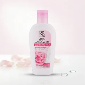 Real Beauty Active-White Cleansing Milk 200ml – Rose Water Facial Cleanser for Makeup & Dirt Removal