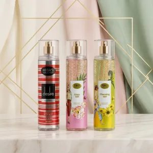 HIBA'S COLLECTION Body Mist 250ml – Desire, Crazy Girl & Charming Girl | Refreshing Perfumed Body Mist for Women