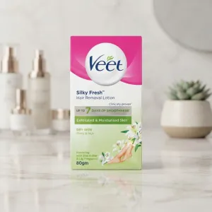 Veet Silky Fresh Hair Removal Lotion 80g | For Dry Skin | Body & Legs | Shea Butter & Lily Fragrance