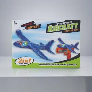 2-in-1 Foam Aircraft Launcher Toy | Catapult Gun with Foam Glider Plane | Flying Contest Toy for Kids
