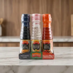 Shangrila Trio Pack Liquid Seasonings | Soy Sauce, Synthetic Vinegar & Chilli Sauce | 120ml Each
