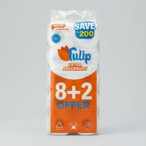 Tulip Toilet Tissue Roll White 8+2 Offer | Extra Absorbent Toilet Paper Rolls | Total 10 Rolls