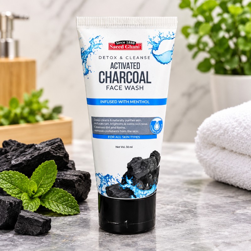 Saeed Ghani Activated Charcoal Face Wash 50ml - Detox & Cleanse - Infused with Menthol for Cool Freshness
