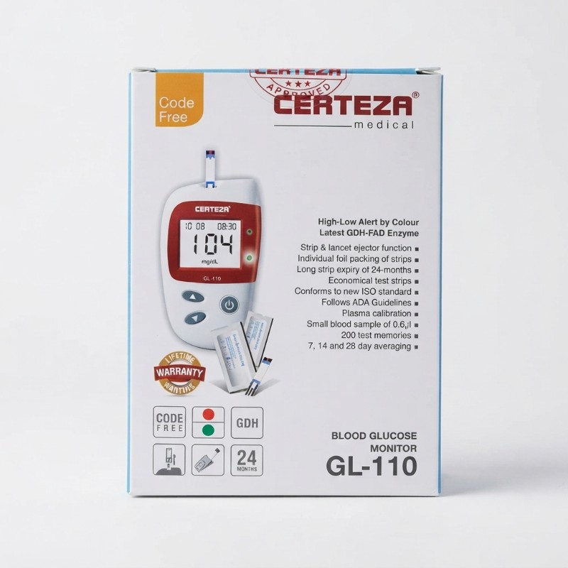 Certeza GL-110 Blood Glucose Monitor – Digital Diabetes Testing Meter with Lifetime Warranty