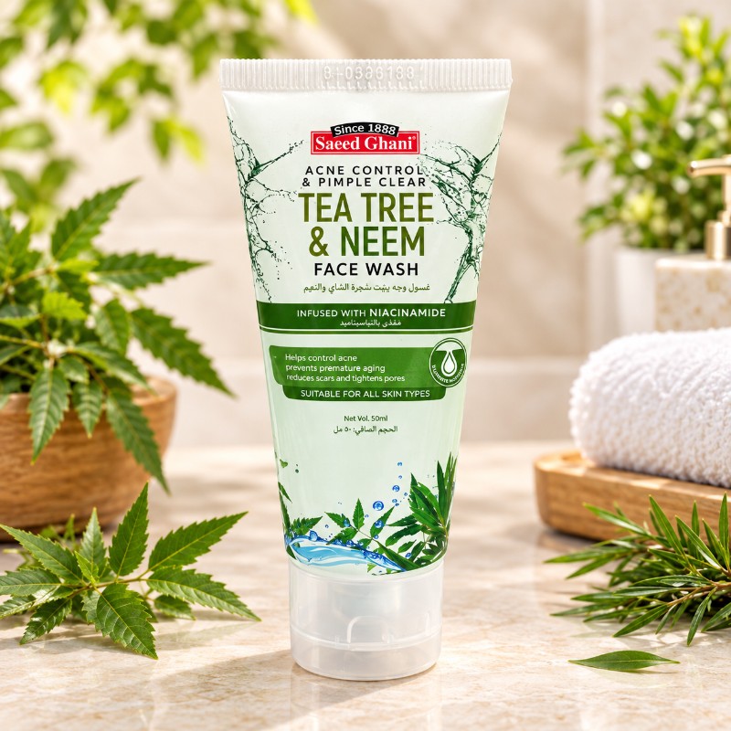 Saeed Ghani Tea Tree & Neem Face Wash 50ml - Acne Control & Pimple Clear - Infused with Niacinamide