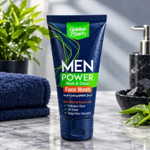 Golden Pearl Men Power Neat & Clear Face Wash - Deep Pore Cleansing, Oil Clear & Pollution Clear - Enriched with BHA & Kaolin Clay