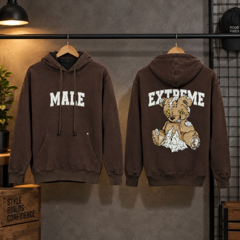 Brown MALE EXTREME Graphic Hoodie | Hooded Sweatshirt