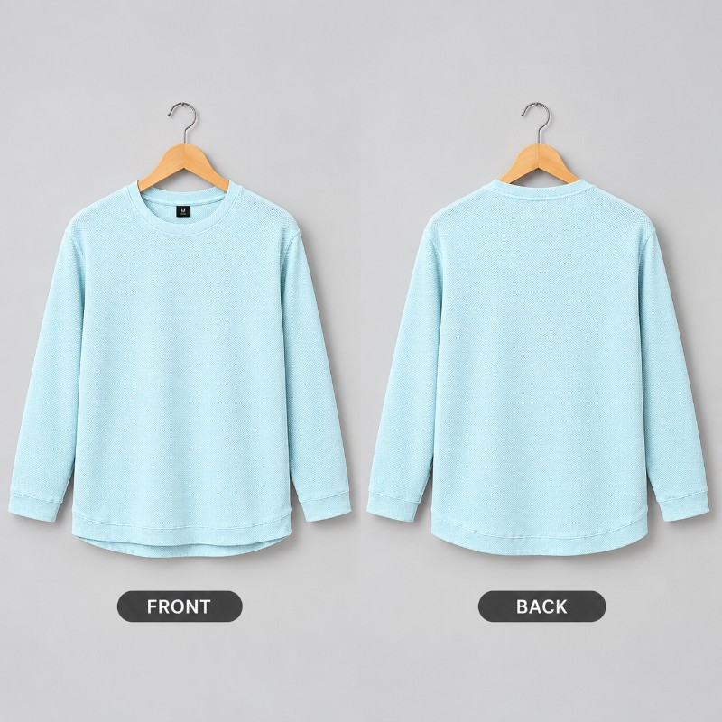 Waffle Knit Crew Neck Sweatshirt – Light Blue Long Sleeve