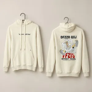 Cream Graphic Hoodie for Men – Anime Back Print Pullover Sweatshirt