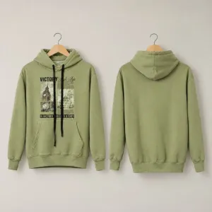 Olive Green Graphic Hoodie for Men with Kangaroo Pocket