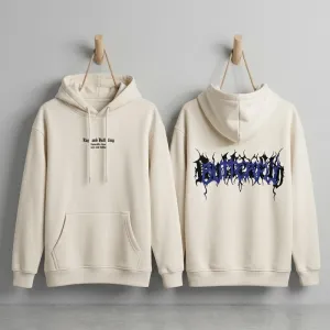Product Title Off-White Pullover Hoodie with Graphic Back Print and Kangaroo Pocket
