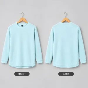 Waffle Knit Crew Neck Sweatshirt – Light Blue Long Sleeve