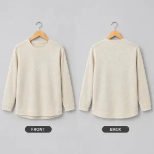 Waffle Knit Crew Neck Sweatshirt- Beige Long Sleeve
