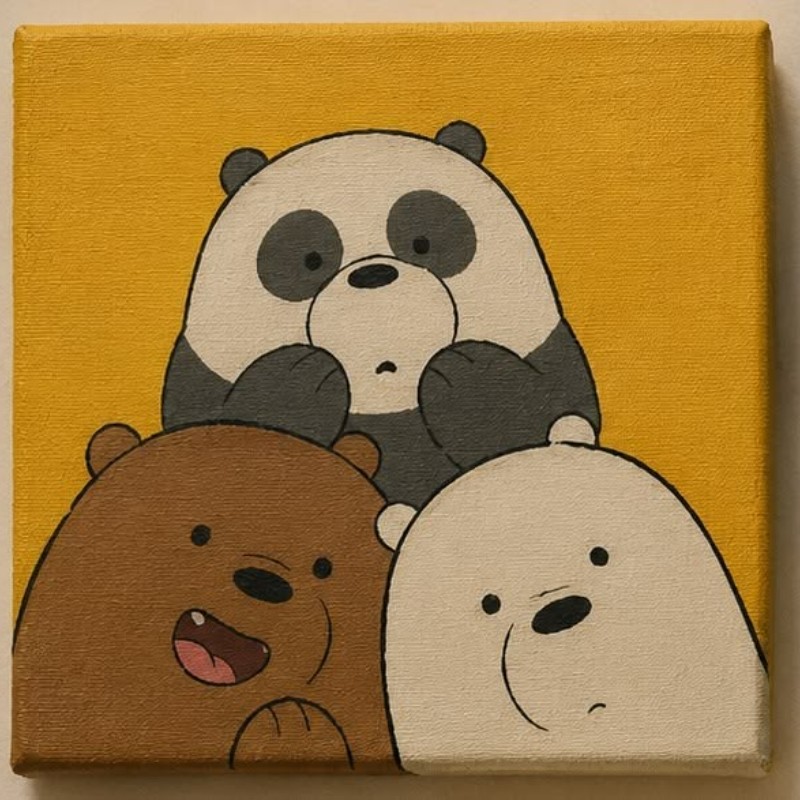 The "Sunny Bear Squad" Mini Painting | Cute Hand-Painted Gift for Cartoon Lovers