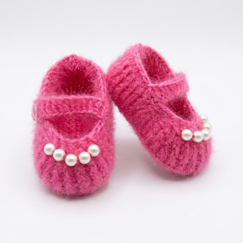 Handmade Pearl-Embellished Pink Crochet Baby Booties