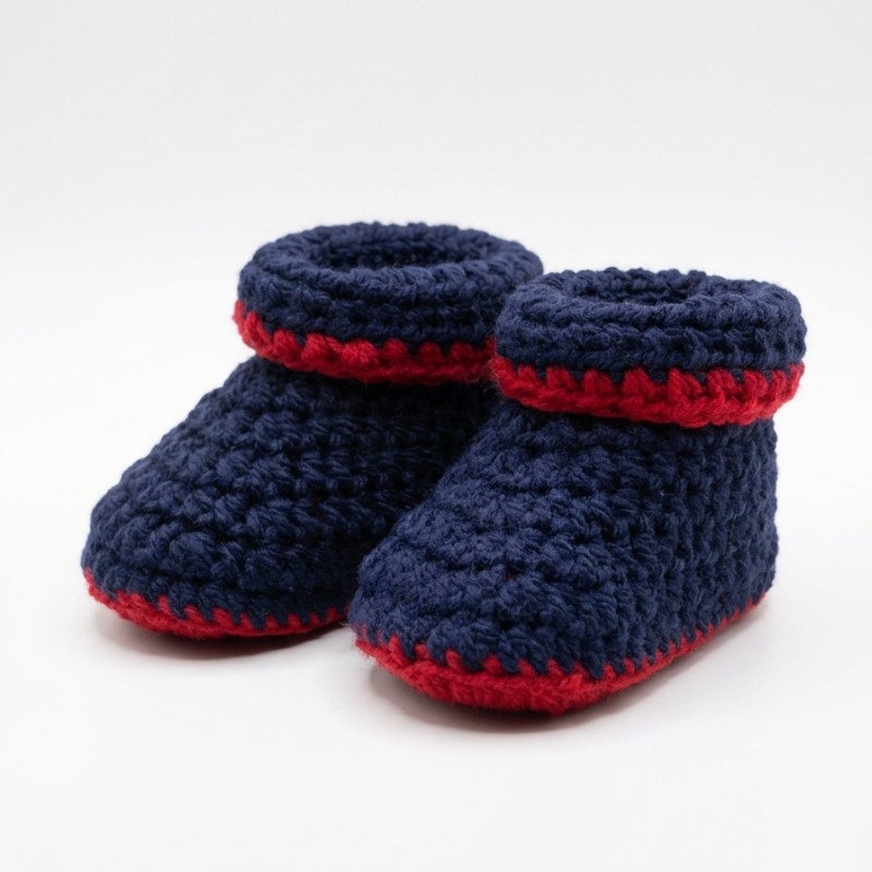 Handmade Navy Blue & Red Crochet Baby Ankle Booties