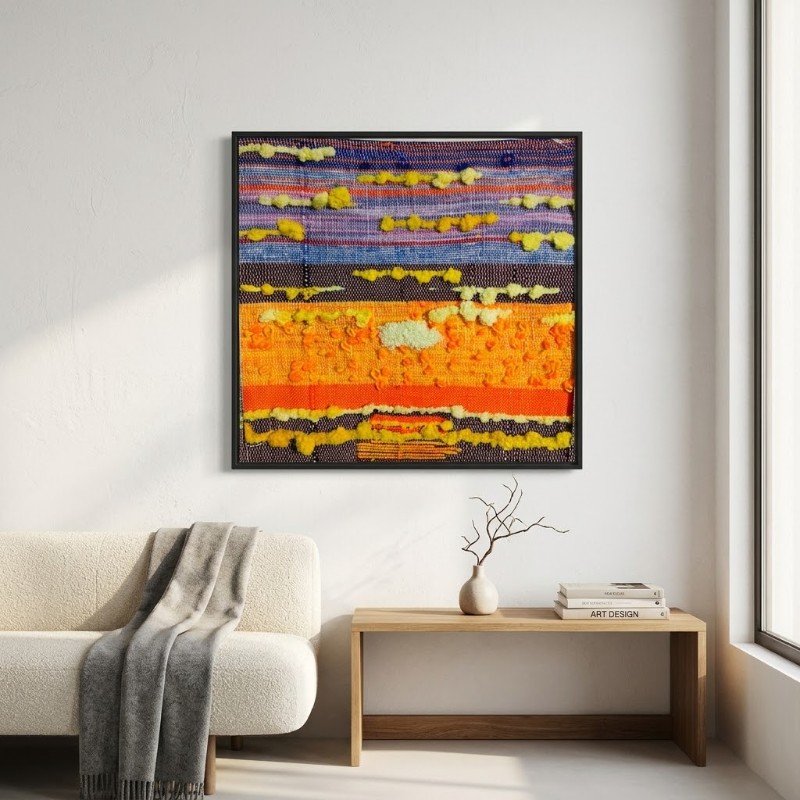 Hand-Woven Sunset Horizon Fiber Art Tapestry