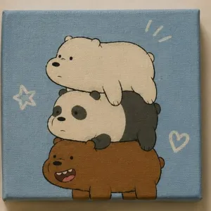 We Bare Bears Triple Stack 4x4 Painting – Cute Aesthetic Art