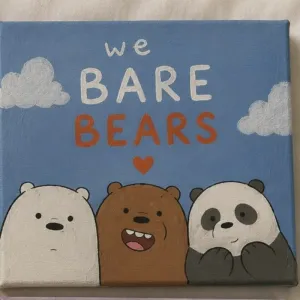 Cute Bear Squad Canvas Art – Hand-Painted Grizzly, Panda & Ice Bear