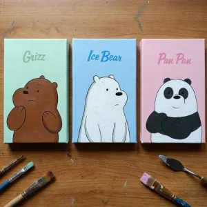 We Bare Bears" 3-Piece Mini Canvas Set | Cute Pastel Desk Decor