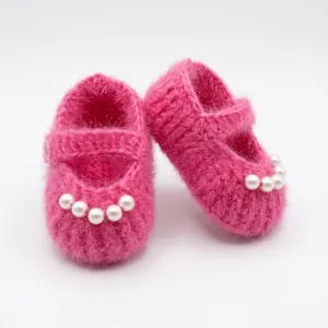 Handmade Pearl-Embellished Pink Crochet Baby Booties